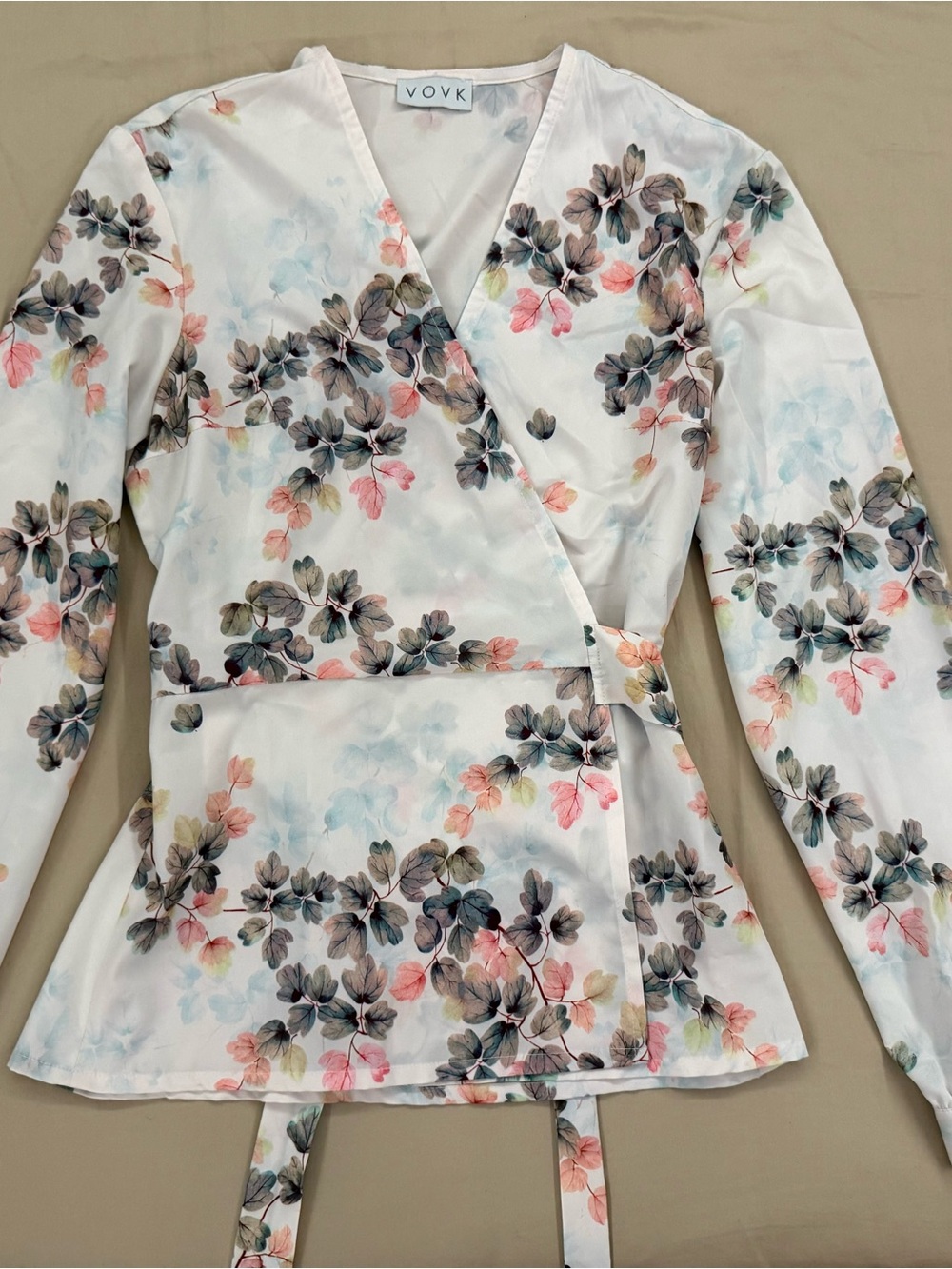 Watercolor Floral Wrap Blouse Tie Waist V-Neck Blouse